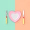 Plate heart shape with knife and fork pastel color