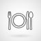 Plate, knife and fork line icon, vector