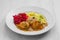 Plate with meatballs, mashed potato and beetroot salad