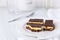 A plate with Nanaimo bars - a traditional Canadian dessert