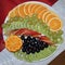 Plate with nicely sliced and complex fruit