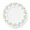 Plate with a pattern of lilies on a white background. A wreath of flowers is suitable for registration of bright spring