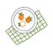 Plate with persimmon on a green checkered tablecloth in doodle style