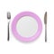 Plate in pink design with knife and fork