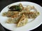 Plate of potstickers in restaurant