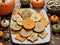 A Plate Of Pumpkin Cookies With Pumpkins And Pumpkins. Generative AI