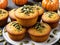 A Plate Of Pumpkin Muffins With Pumpkins In The Background. Generative AI