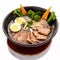 Plate of Ramen Soup with noodles and beef.