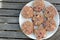 Plate of raw burgers