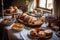 plate of rustic breads and pastries, ready for breakfast or brunch