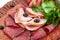 Plate of salami, meat delicatessen