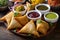 plate of samosas with a variety of fillings, including meat and vegetarian options