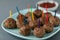 Plate of seasoned beef meatballs for appetizers