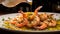 Plate of shrimp scampi sauteed in butter and garlic