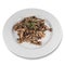 Plate of siitake mushrooms with baby eels