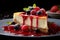 On a plate, a slice cheesecake offers exquisite indulgence