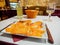 Plate of smoked salmon at French restaurant, Paris, France