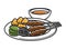 Plate with snack and bowl of sauce isolated illustration