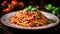 Plate of Spaghetti With Tomato Sauce and Basil