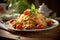 A plate of spicy homemade pasta with cherry tomatoes, basil