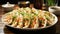 A plate of steamed dumplings a healthy Chinese snack