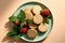 Plate With Strawberries, Biscuits And Mint Leaves. Generative AI