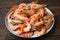 plate of tiger shrimp prawns in variety of sizes and shapes