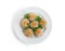 Plate of traditional Passover Pesach gefilte fish isolated