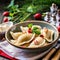 A plate of traditional Polish pierogi dumplings.