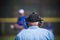 Plate umpire on baseball field, copy space