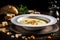 plate of warm and comforting soup, garnished with fresh herbs and croutons