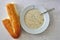 A plate of yoghurt soup and baked bread, Turkish highland soup