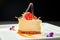 Plated cheesecake with vanilla panna cotta