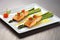 plated salmon with grilled asparagus