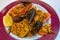 Plateful of paella seafood saffron rice, Spanish cuisine