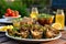 plates with grilled artichokes served at a family dinner