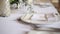 Plates at the wedding banquet. Table setting. Wedding decoration