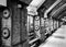 Platform at Baker Street underground train station, showing original brickwork and detail.