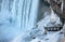 A platform beside Niagara Falls covered in snow