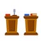 Platform for political debates and discussions. Pedestal with colored flags