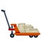 Platform trolley and Handcart with burlap bag. Stack of sack, cargo and goods.
