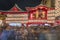 Platform used for kagura dance and ornated of luminous paper lanterns overlooking the crowd of Tori-no-Ichi Fair.