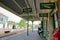 The platforms at Corfe Castle railway station with the station Master waiting for the arrival of an heritage steam train