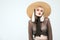 Platinum Blonde in Transparent Blouse and Straw Hat