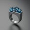 Platinum ring decorated with blue crystal stones, designed with 3d.