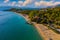 Platis Gialos beach at Argostoli of Kefalonia island in Greece. Spectacular view over beach of Platis Gialos near Lassi, Argostoli