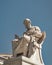 Plato, the ancient Greek philosopher white marble statue on sky background.