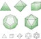 Platonic solids with green surfaces