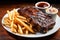 platter of bbq ribs, extra crispy fries, and freshly made coleslaw