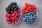 Platter of berries: blackberry, blueberry, raspberry and red currant